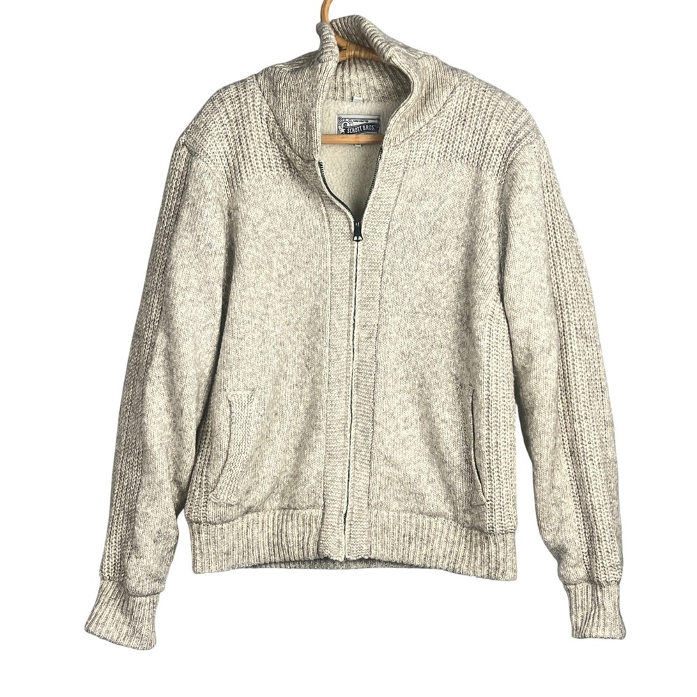 Schott Bros Cardigan Mens XL Chunky Lined Sherpa Fleece Sweater Cozy Academia